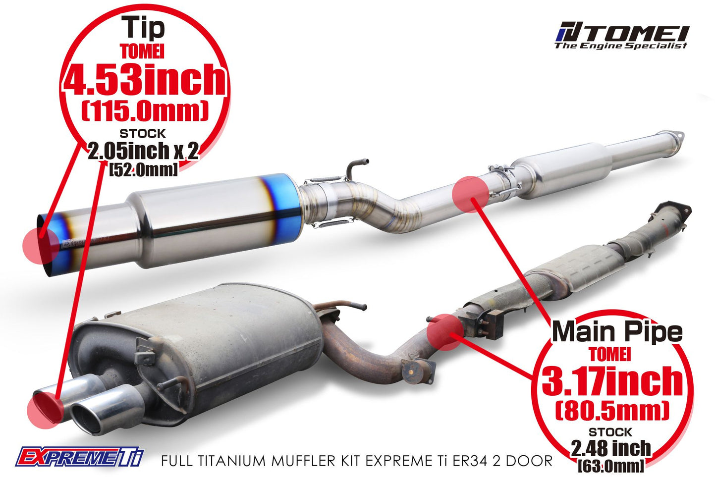Tomei Full Titanium Muffler Kit Expreme Ti 2 Door - Nissan Skyline R34 RB25DET
